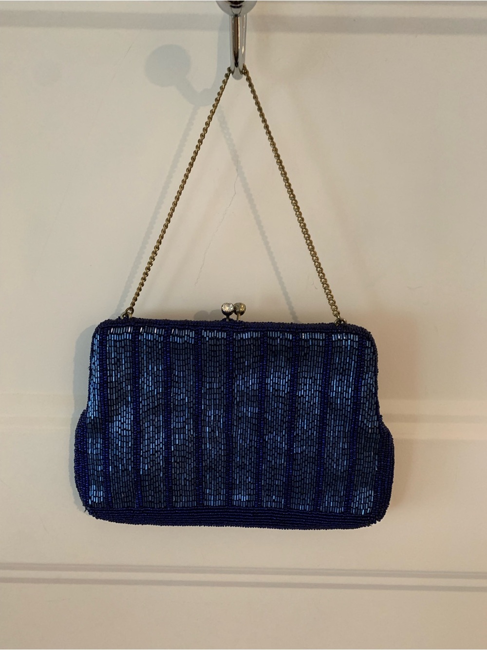 Stephanie,Vintage /Women's Beaded colbat Blue Evening Clutch with Chain Strap